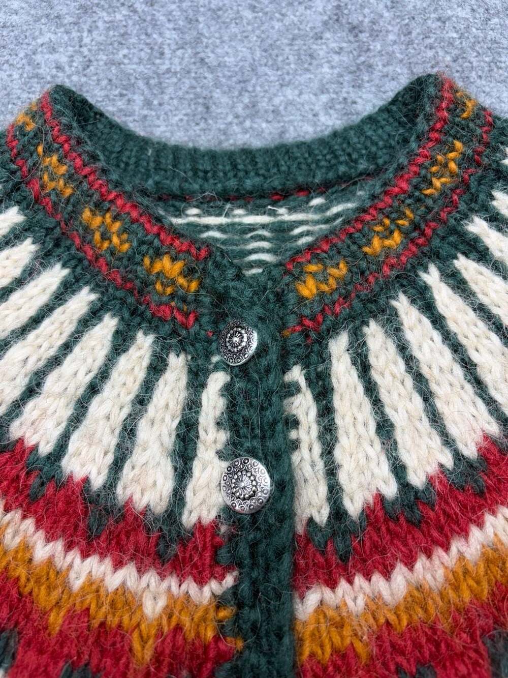 Vintage Iceland Sweaters? Cardigan Pure Wool Knit Folk Nordic Fair Isle Button M - Picture 7 of 13